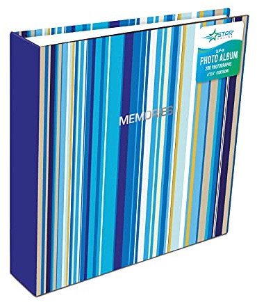 Photo Album Memo Slip in Holds 200 Photos Blue Stripes Design 4 x 6 (Blue Stripes)
