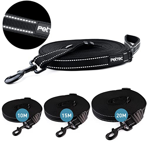 PetTec Schleppleine 10m/15m/20m Trainingsleine für Hunde aus extrastarkem D860 Nylon, schmutz- & wasserabweisend, robuste Lange Langlaufleine/Dog Leash, Schlepp-Leine verstellbar, Welpenleine lang