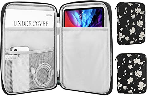 MoKo 9-11 Zoll Tablet Sleeve Tasche, Passend für 11inch iPad Air M3, iPad A16 2025, Pro 11 M4, iPad 10/9/8/7th, Galaxy Tab S9/S8/A8/A7, Schutztasche mit Tasche, Schwarz&Weiß Magnolie
