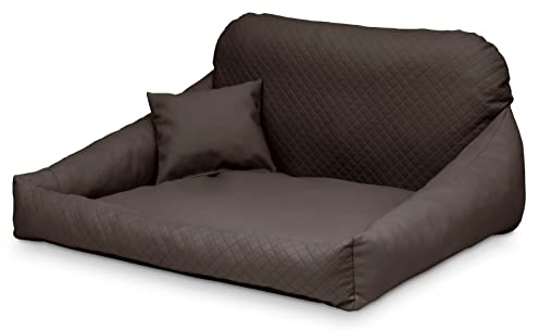 Juelle Hundebett aus Kunstleder Kuscheliges Hundekissen, Hundebett Kuschelig Weich und Elegant Hundesofa, Steppfront Hektor M-XL (M: 80x65cm, Dunkelbraun)