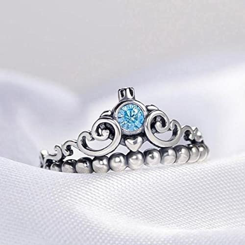 DJMJHG 925 Silber Aschenputtels Geschenk Blauer Kronenring Damen Hochzeitsgeschenk Mode Romantischer Schmuck 5 Weiß