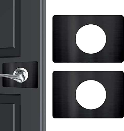 Zolunu Door Lock Repair Plate, Door Lock Reinforcement Plate, Door Lock Fixing Plate, Door Knob/Lever/Deadbolt Fixing Filler Cover Plate, Prevent Door Lock Loose or Wobbly - Black 2 Pack