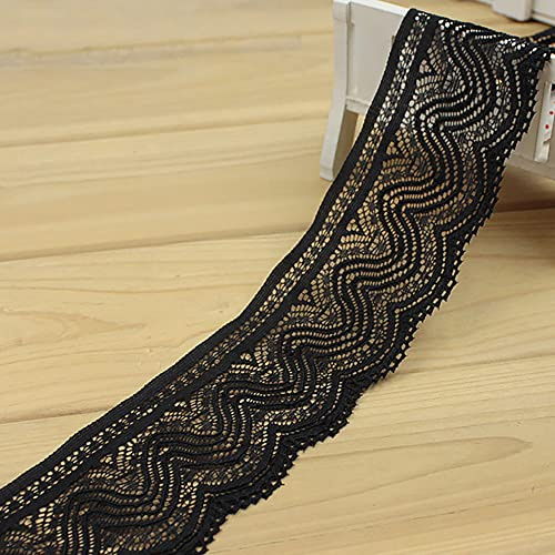 Elastizität Spitzenband Spitzenbordüre Spitzenborte Zierband Dekoband Spitzen Borten Bänder zum für Geburtstagseinladungen,Tischdekorationen,Hochzeitskleidern,Geschenkverpackungen,Schwarz,5.4cm×2m