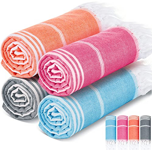 Nuenen 4 Toallas de Baño Turco Suaves 90 x 200 cm Toalla de Hammam Grande para Adultos Toalla Turca de Sauna Toalla de Playa Absorbente Ligera Compacta para SPA Ducha Yoga, 4 Colores (Multicolor)