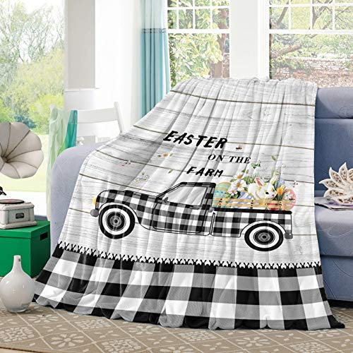Fleecedecke Osterhase Mit Eiern Auf Holzbrett Buffalo Plaid Superweiche Decken Microplush Überwurfdecke Für Couch Camping Geschenke 80x60