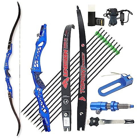 surwolf Wettbewerbs Recurve Bogen 66 68 70 22-48lb Takedown Recurve Bogen Set für Erwachsene ILF Bogen Riser und Bogen Gliedmaßen Sport Recurve Bogen rechts und Links（Blau2，66-40lbs）