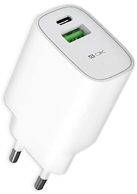 4-Ok Cargador USB Rapido 3.4 A. Cargador Red 220V Compatible con Apple, Samsung, Xiaomi, Huawei, 1 Puerto USB-C 20w y 1 Puerto USB A QC 18W
