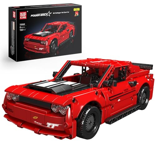 Mould King 15080 Technik Speed Champion Dodg Challenger Sportwagen Bausteine mit Rückziehmotor Rennwagen Klemmbausteine Autobausätze Für Kinder Fans Erwachsene (738 Teile)