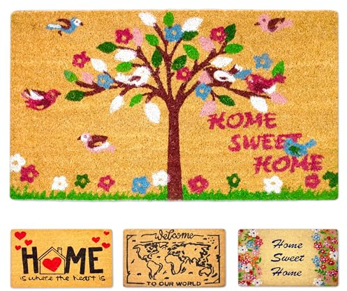 LUA VIKA Fußmatte Kokos - Farbiger Baum - 40x70 cm - Fussmatte Aussen und Innen - Fussmatten Haustür - Türmatte Außen - Fußmatten - Kokosmatte Fußmatte