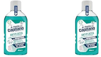 Pasta del Capitano, Collutorio Antiplacca, Collutorio Quotidiano Senza Alcool, Esercita un'Efficace Azione Antiplacca, Con Antibatterico, 100% Made in Italy, Flacone da 400 ml (Confezione da 2)
