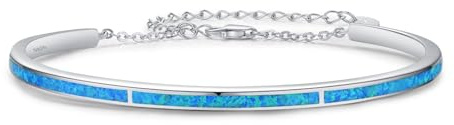 Twoowl 925er Sterlingsilber Opal Armband - Blaue Verstellbare Manschetten Armreife - Schmuck Geschenke für Frauen Mädchen Geburtstag