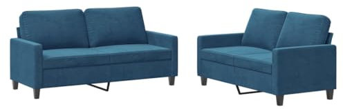 vidaXL Sofagarnitur 2-TLG., Sessel Couch mit Kissen, Sofa Wohnzimmersofa mit Armlehnen, Couchgarnitur Designsofa Sitzmöbel Polstermöbel, Blau Samt