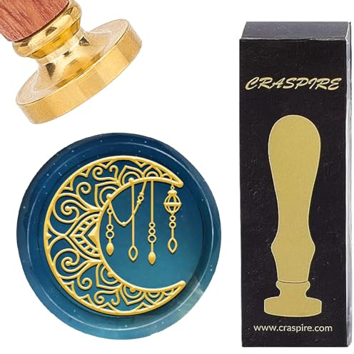 craspire Mond-Wachs-Siegelstempel, Siegelstempel, Siegel, 30 mm, Retro, Abnehmbarer Messing-Stempelkopf Mit Holzgriff Für Umschläge, Einladungen, Karten, Hochzeitsgeschenkpaket
