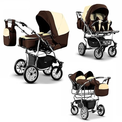 Zwillingskinderwagen 3 in 1 City Twin inkl. Autositze - 15 Teile - in 19 Farben