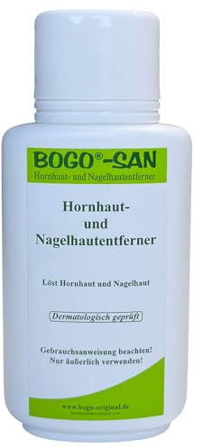 BOGO-SAN Hornhautentferner Lösung entfernt Hornhaut und Nagelhaut schnell und effektiv, Professionelle Fußplege und Handpflege, Nagelhautentferner flüssig - wirkt in 10 bis 20 Minuten - 200ml