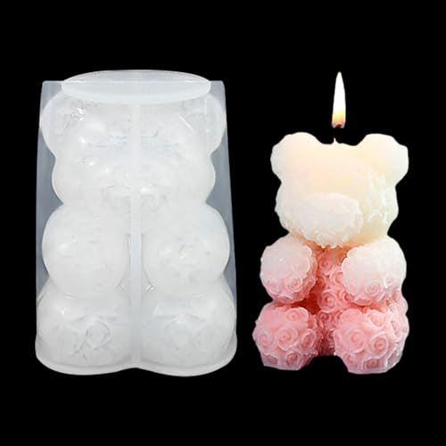 Zayookey Kerzenform Silikon, Rosenbär Kerzen Silikonform Epoxidharz Tier Gießen Formen 3D Bär Gießformen für DIY Seife Kerzenherstellung Aromatherapie Handwerk Ornamente (B)