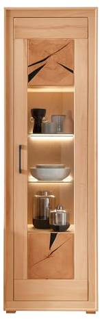 Lomadox Wohnzimmer Esszimmer Vitrinenschrank Vitrine, Kernbuche massiv geölt, montiert