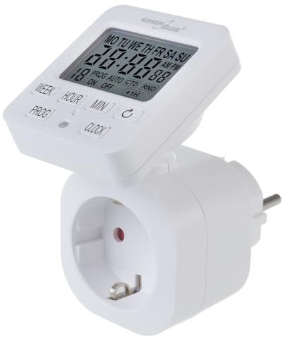 Green Blue Digitale Zeitschaltuhr Steckdose mit 18 individuell einstellbaren Programmen | max. Belastung 16A/3680W | LCD-Display, Zufallsfunktion, IP20 Schutzklasse für den Innenbereich