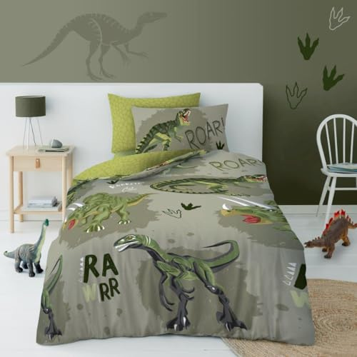 GC GAVENO CAVAILIA Dinosaur Duvet Cover Set - Breathable Quilt Covers Polycotton - Reversible Bedding Set with Pillowcase - Kids Comforter Bed Cover (135 x 200 cm)