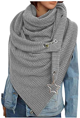 Cocila Schal Damen Blau Strick Schal Weiblicher fester Schal Retro-Mehrzweck-Frauen-Schal-Mode-Schal Wolle Schal Stricken Türkis Winterschal Herren Lang Schals Tuecher Fuer Damen Silber