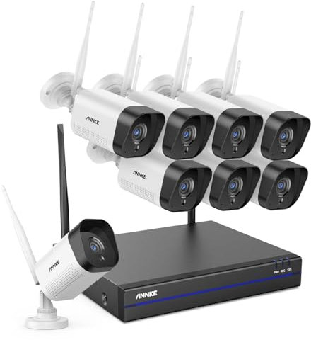 ANNKE WLAN Überwachungskamera Set Aussen Kabellos, 5MP Full HD Überwachungssystem, 10CH 5MP NVR mit 8X Überwachungskameras, Personenerkennung, 2-Wege-Audio, Arbeit mit Alexa, IP67, Keine Festplatte