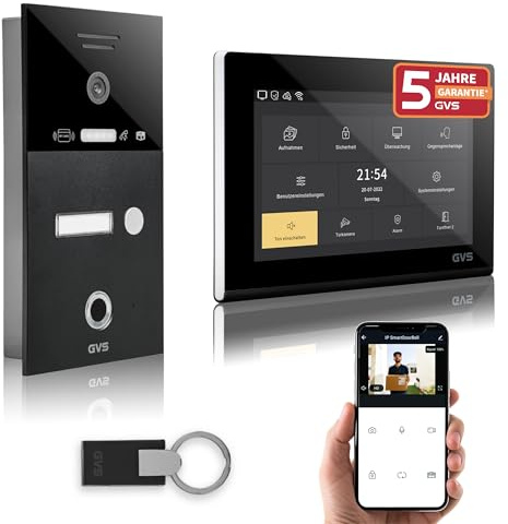 GVS Video Türsprechanlage mit Türöffner, Fingerprint, RFID, 1x 7 Monitor | Smarte Video Türklingel mit Kamera und Monitor & App - Gegensprechanlage für 1 Familienhaus (AVS5284U)