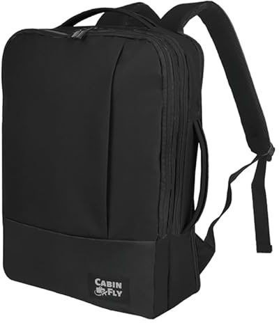 CabinFly Bellanca 40 x 30 x 15 cm Lufthansa Handgepäck Austrian Airlines Rucksack Swiss Handtasche 40x30x15 Brussels Airlines Bag SAS Finnair KLM Air France British Airways (Schwarz-Erweiterbar)
