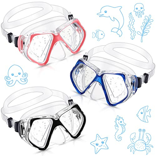 3 Pieces Swimming Diving Goggles Swim Snorkel Goggle Waterproof Swimming Goggles Mask with Nose Cover 180 Degree View Angle Swim Goggle Anti Fog Pool Goggles for Men Women (Black, Pink, Royal Blue)