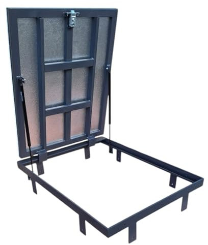 S-Lion Bodenluke Thermo Max Plus 100 x 60 cm, mit Gasfeder & Verriegelung mit Griff, Schachtabdeckung für Keller & Revisionsschacht, Rahmen aus Stahlprofil, Kanalschacht 1000 x 600 mm