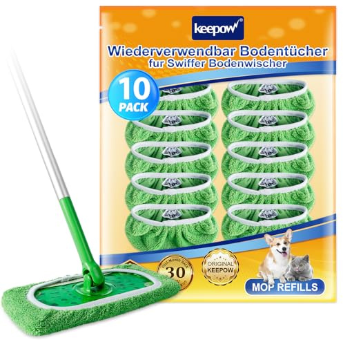 KEEPOW 10 Stück Mikrofaser-Tücher für Swiffer Bodenwischer, Passend für Swiffer Bodentücher Wiederverwendbar, Waschbar für Swiffer Feuchte Bodentücher – Geeignet für Flachmopps 25-30 cm