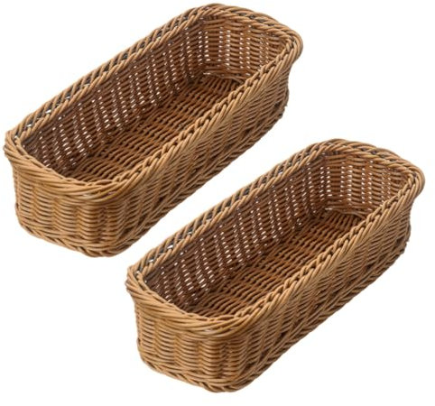 DECHOUS Imitation Rattan Storage Basket Fork 2pcs Kitchen Cutlery Organizer Rustic Style Decorative Box