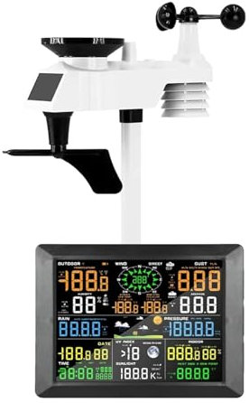 PUTHLLA Station météo WiFi intérieure et extérieure Multifonction, humidité, Pression, anémomètre, capteur de Pluie et de Vent