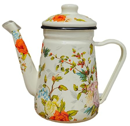 TAIZhiChen Cafetière en émail, Pichet à Lait, Multi-usages, Réutilisable, Bouilloire Robuste de 1,2 L pour La Maison, La Cuisine, Le Restaurant, La Bière, Feuilles Vertes