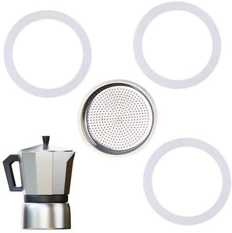 Gasket for 6 Cup Espresso Maker, replacement Food Grade seal silicone, with aluminum sieve insert, Gasket Seals Parts Moka Pot, Includes 3 Gaskets and 1 Filter for Stovetop Coffee Maker(6 Cups)