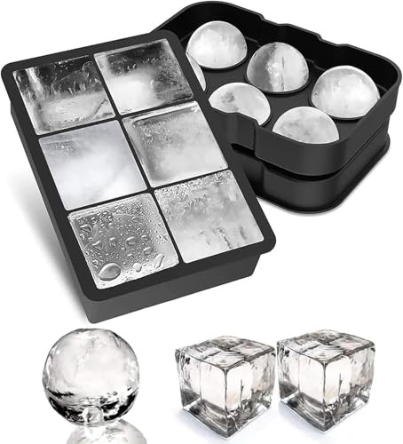 2PCS Silicone Ice Cube Trays, Large Square Ice Cube Tray with Lid and Ice Ball Maker with Funnel, Reusable Easy to Pop Out Ice Moulds Set BPA Free for Whiskey, Cocktails, Baby Food