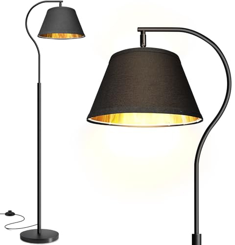 BBHome Lampadaire sur pied Salon, Lampadaire Arc avec abat-jour et Interrupteur à pied, Lampe salon Moderne avec Ampoule LED 9W, Lampe E27 170 cm pour Chambre, Bureau (Noir-Or)
