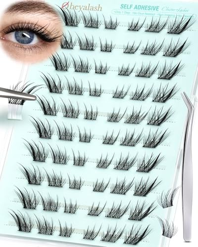 Obeyalash Ciglia Autoadesive Senza Colla Extension Mix 9-13mm Press e go kit Senza Colla Ciglia Finte Ciuffetti Pre Glue Fox Eye Cluster Lashes con Pinzette Adatto ai Principianti (Kit-Fox Eye)