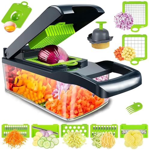 Vegetable Food Chopper Cutter - Pro 16 in1 Multifunctional Onion Chopper - Veggie Peeler Fruit Grater with Container - Vegetable Slicer Dicer Cutter,Mandoline Slicer/Salad/Garlic