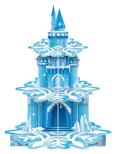 YINcrinx Soporte para tartas con temática Frozen, fiesta para niñas, mesa de postres con copos de nieve, decoraciones para fiestas con torre de tartas en forma de castillo