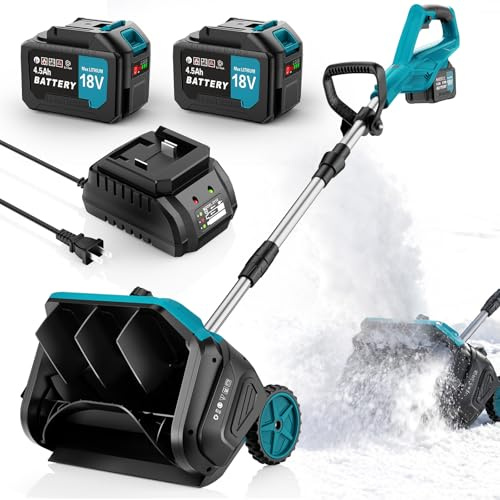 Fraise à Neige sans Fil avec 2x4,5Ah 18V Batteries, Pelle à Neige éLectrique,Brosse à Neige sans Fil 1000W, avec Largeur Déblaiement 40cm, Distance De Projection 8m, Portée et Direction Réglables