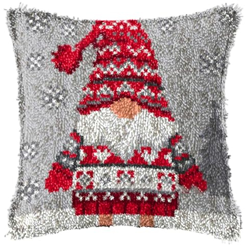 Latch Hook Pillow Kit, Christmas Gnomes Snowflakes Latch Hook Kits DIY Pillow Cover Printed Pillowcase for Home Sofa Decor Kits for Adults Kit