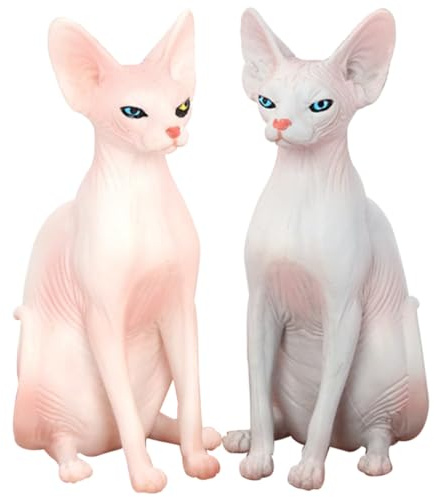 STOBAZA 2 Stück Realistisches Haarloses Katzenmodell aus Hochwertigem PVC Kleine Detailreiche Sphynx Katzenfigur Lebensechte Dekoration für Tierpartys Schulprojekte und Geschenkideen