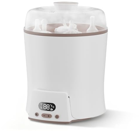 Sterilisator für Babyflaschen, 2 Ebenen elektrischer Dampfsterilisator für 6 Flaschen und Schnuller, 4-in-1-Sterilisator für Babyflaschen, Beißspielzeug, Milch- und Speisenwärmer