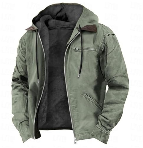 Men's Winter Jacket Parka Warm Fleece Lined Thickened Coats Casual Plain Plus Size Comfortable Loose Fit Warm Fall Winter Trendy Drawstring Outwear Hoodies with Pocket