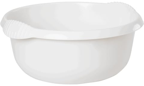 eMKay® 32cm Round Washing Up Bowl – WHITE | Large 7L Plastic Sink Bowl with Handles | Non-Slip High Gloss Finish | Ideal for Dishwashing, Food Prep & Sink Protection | 32 x 32 x 15cm