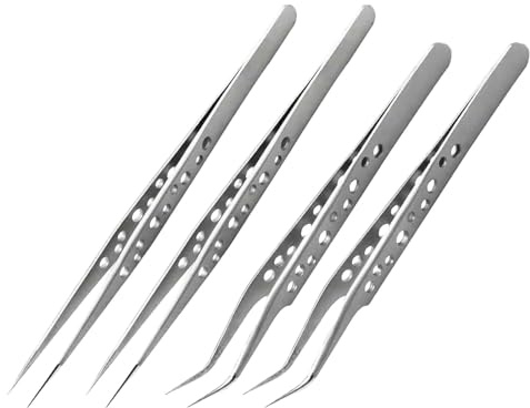 Alipis 4 Piezas Pinzas Precisión Acero Inoxidable Ligeras Juego Puntas Rectas y Curvas para Laboratorio Joyería Manualidades Uñas Portátil