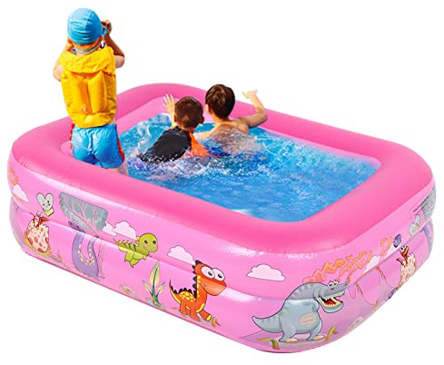 ZJchao Großer Aufblasbarer Pool für, Planschbecken für den Heimgebrauch, Quadratische Schwimmwanne für Badende, Wasserspaßspielzeug Im Freien (PINK)
