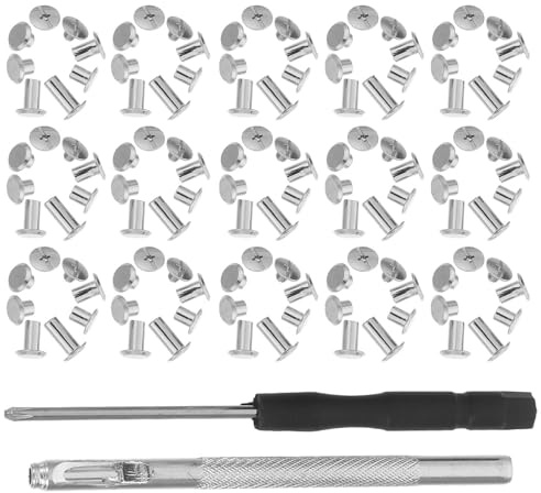 HAPINARY 110 Pezzi Kit Rivetti Vite Chicago per Cuoio con Cacciavite e Punzone Viti per Rilegatura Decorazione e Riparazione Artigianale di Pelle Cinture Borse e Album