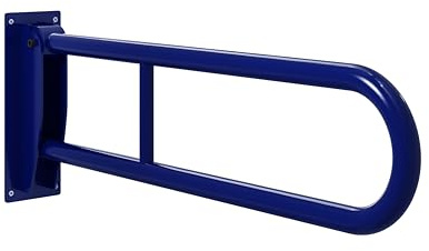 Flode Drop Down Grab Bar – Blue Wall Mounted Folding Support Rail for Disabled & Elderly Heavy Duty Bathroom Safety Grab Rail for Toilets & WCs