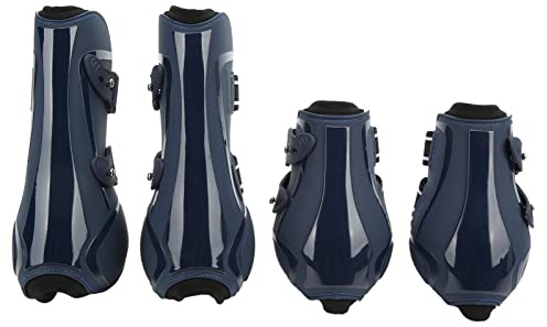 Luocute 4 Stück Sehnen-Pferdegamaschen, Schützende Offene Vorderseite/Streichkappe, PU-Neopren, Stoßdämpfender Pferdebeinschutz für (EIN Set in Marineblau XL)